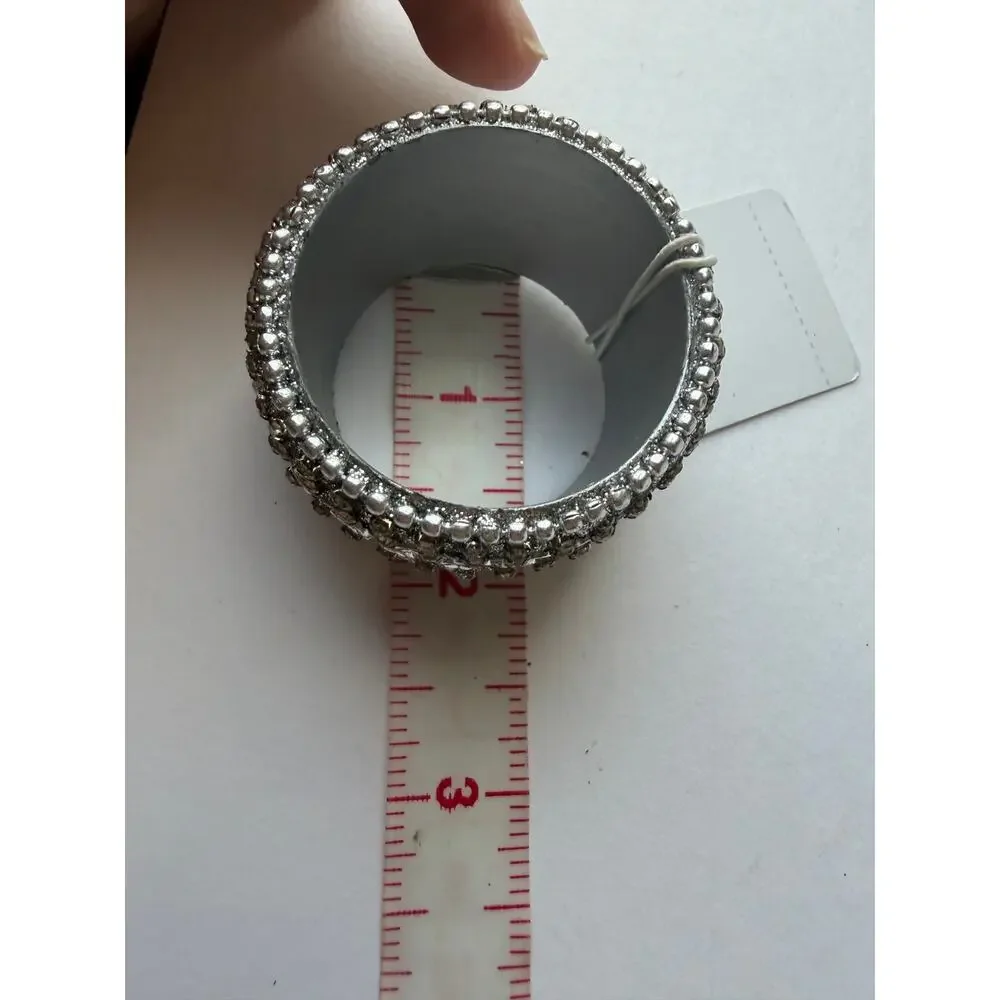 Pier 1 Jeweled Rhinestone Napkin Rings Silver Champagne Set of 4